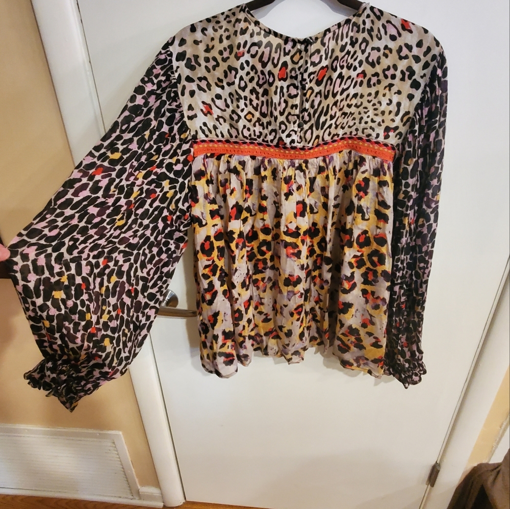Anthropologie Joelle Leopard Peasant Blouse
